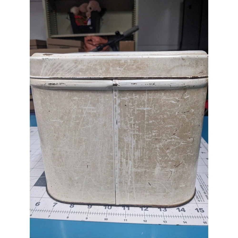 Vintage Metal Bread Box‎ Hand Painted Red Fruit Farmhouse Cream Bread Bin 13.5in